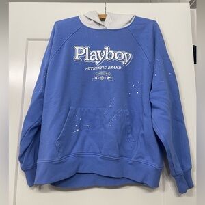 Oversized Playboy Blue Sweatshirt with White Hood